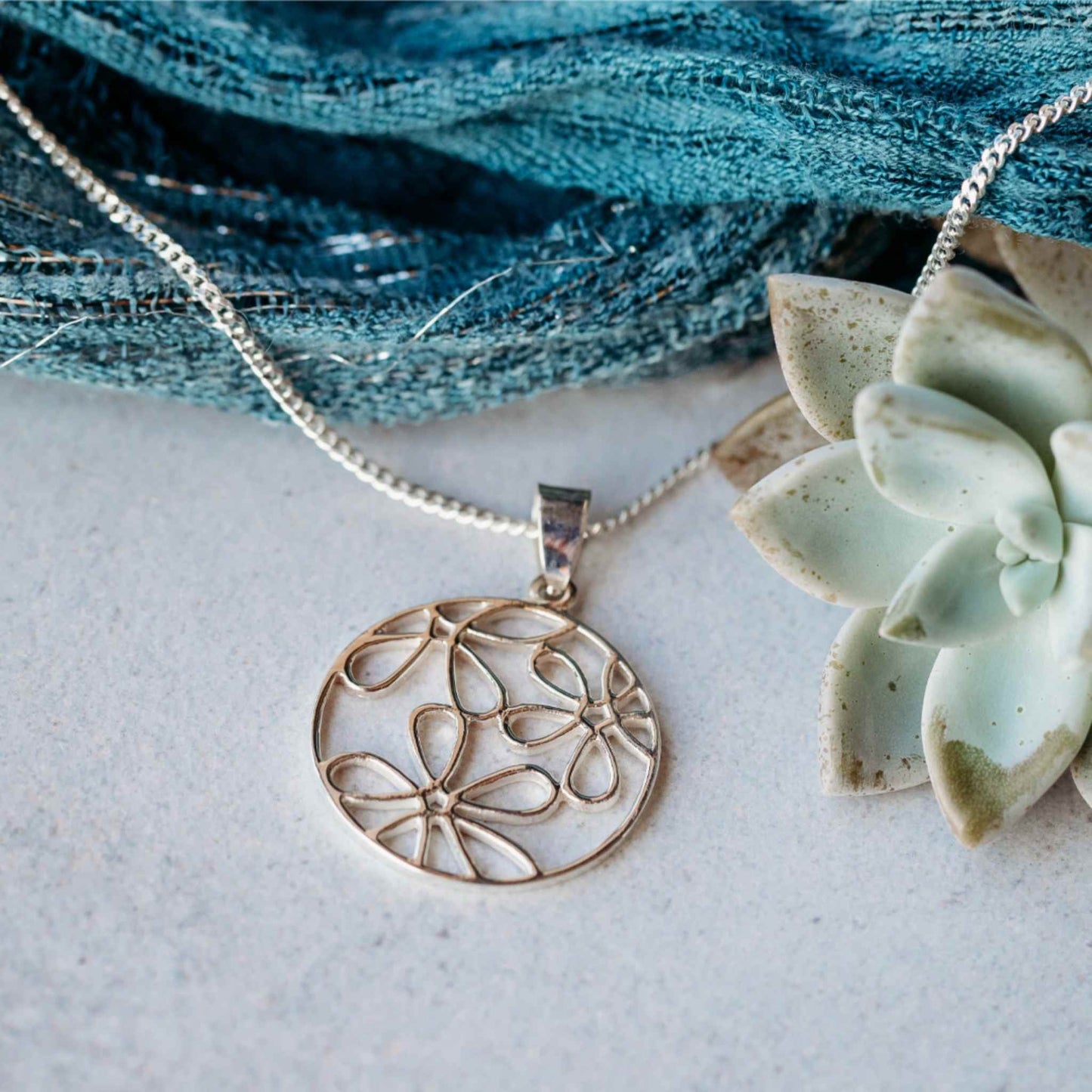Sterling Silver 25mm Cut-Out Daisy Disk Pendant