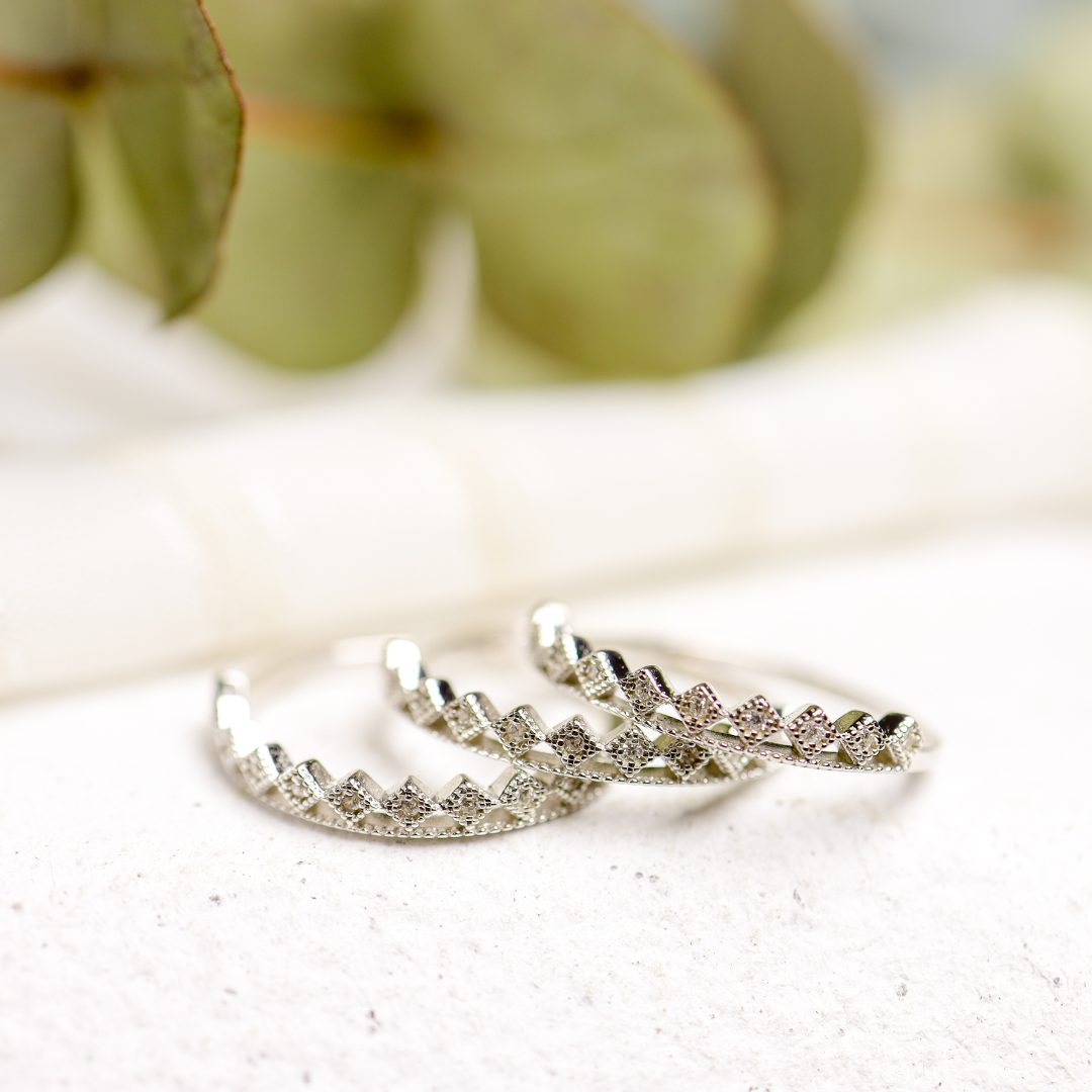 Sterling Silver Zig-Zag Stack Ring with Sparkling CZs