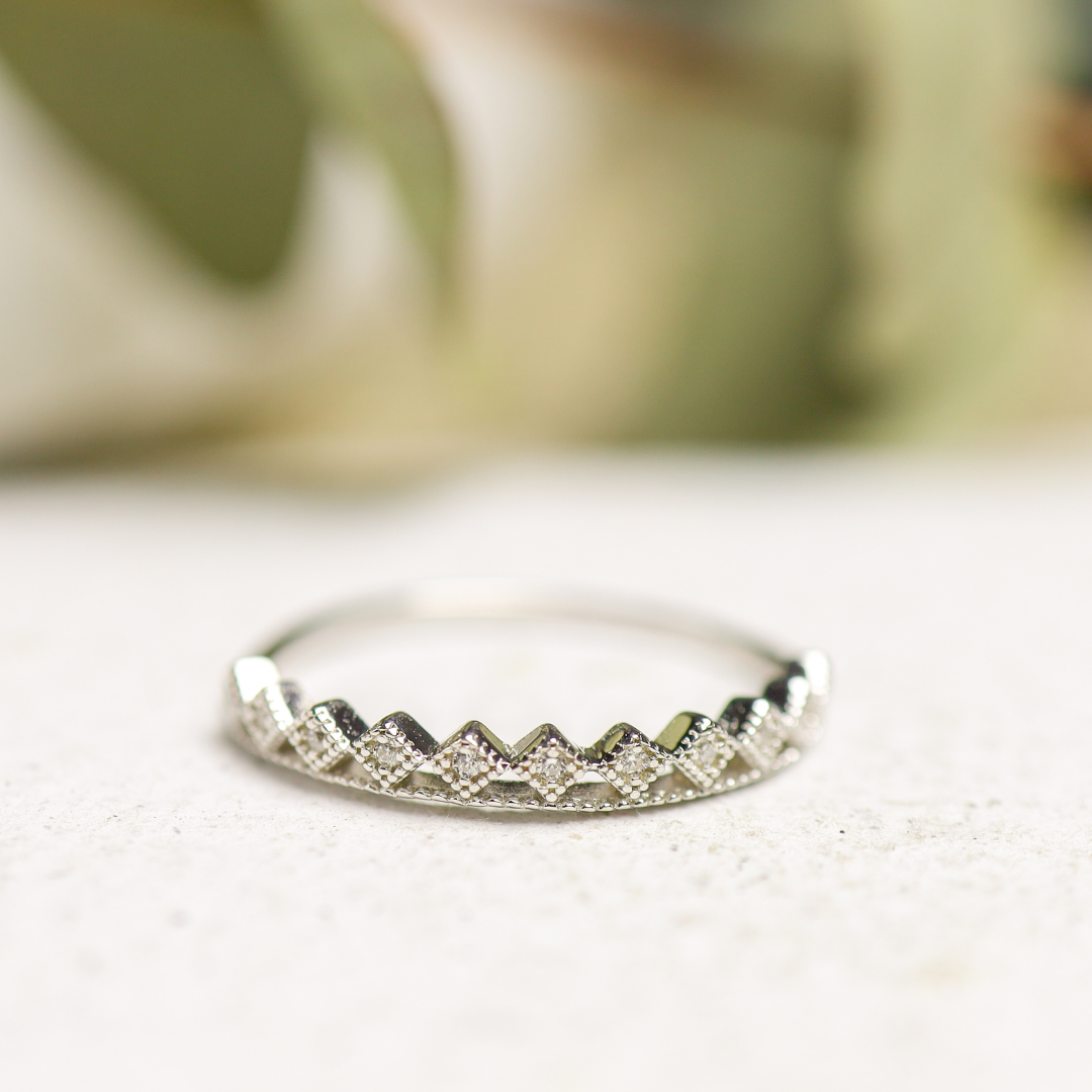 Sterling Silver Zig-Zag Stack Ring with Sparkling CZs