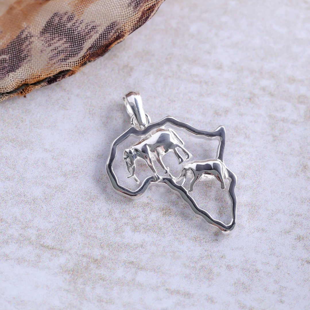 Sterling Silver Cut out Elephants in Africa Pendant
