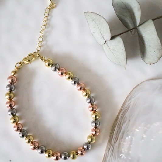 18ct Gold-Plated 6mm Multicolored Ball Bracelet