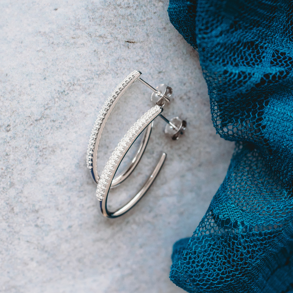 Sterling Silver 30mm Hoop Earrings with Shining Detail