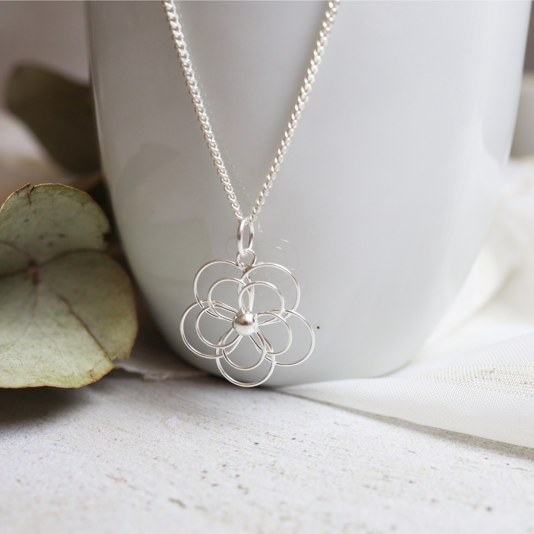 Sterling Silver 5 Leaf Double Daisy Pendant