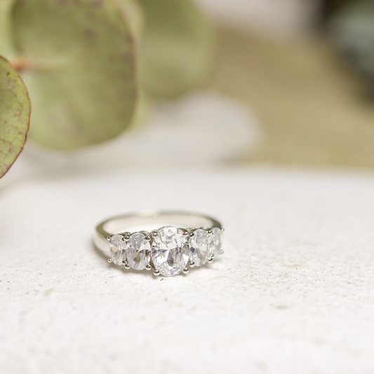 Sterling Silver 5 Oval Cubic Zirconia Stone Ring