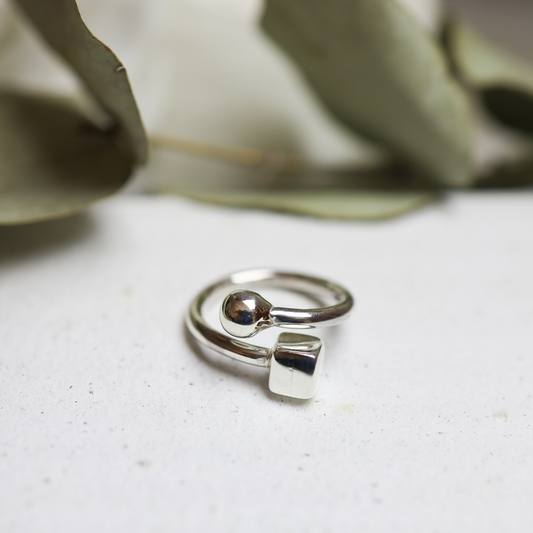 Sterling Silver Adjustable Ball & Square Ring