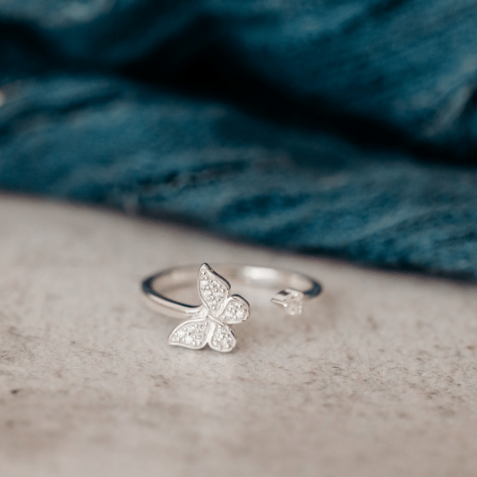 Sterling Silver Adjustable Butterfly Anxiety Ring