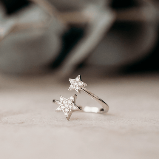 Sterling Silver Adjustable Double Star Ring