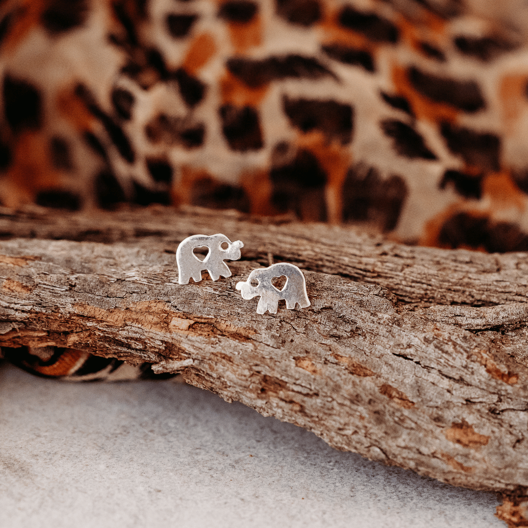 Sterling Silver Baby Elephant with Heart Earrings