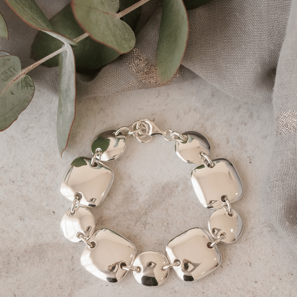 Sterling Silver Bulky Oval and Square Solid Bracelet