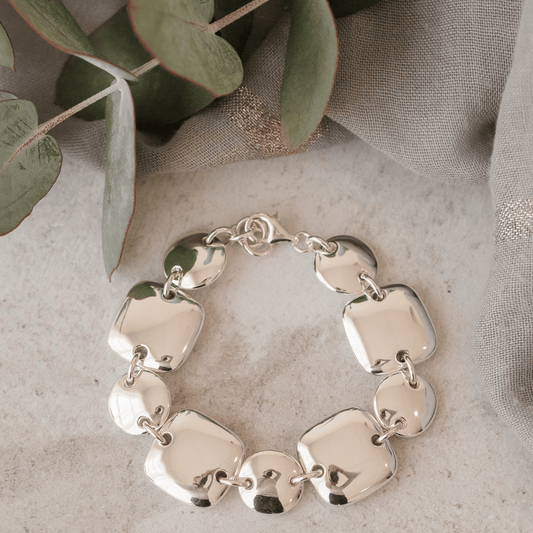 Sterling Silver Bulky Oval and Square Solid Bracelet