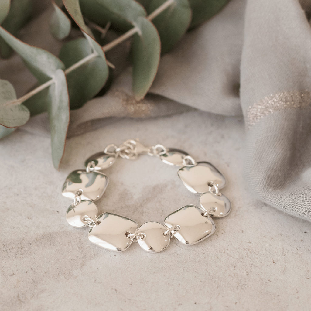 Sterling Silver Bulky Oval and Square Solid Bracelet