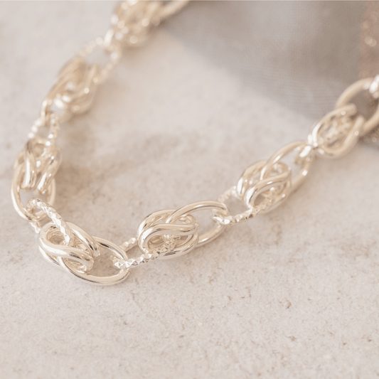 Sterling Silver Detail Oval Link with Knot Bracelet