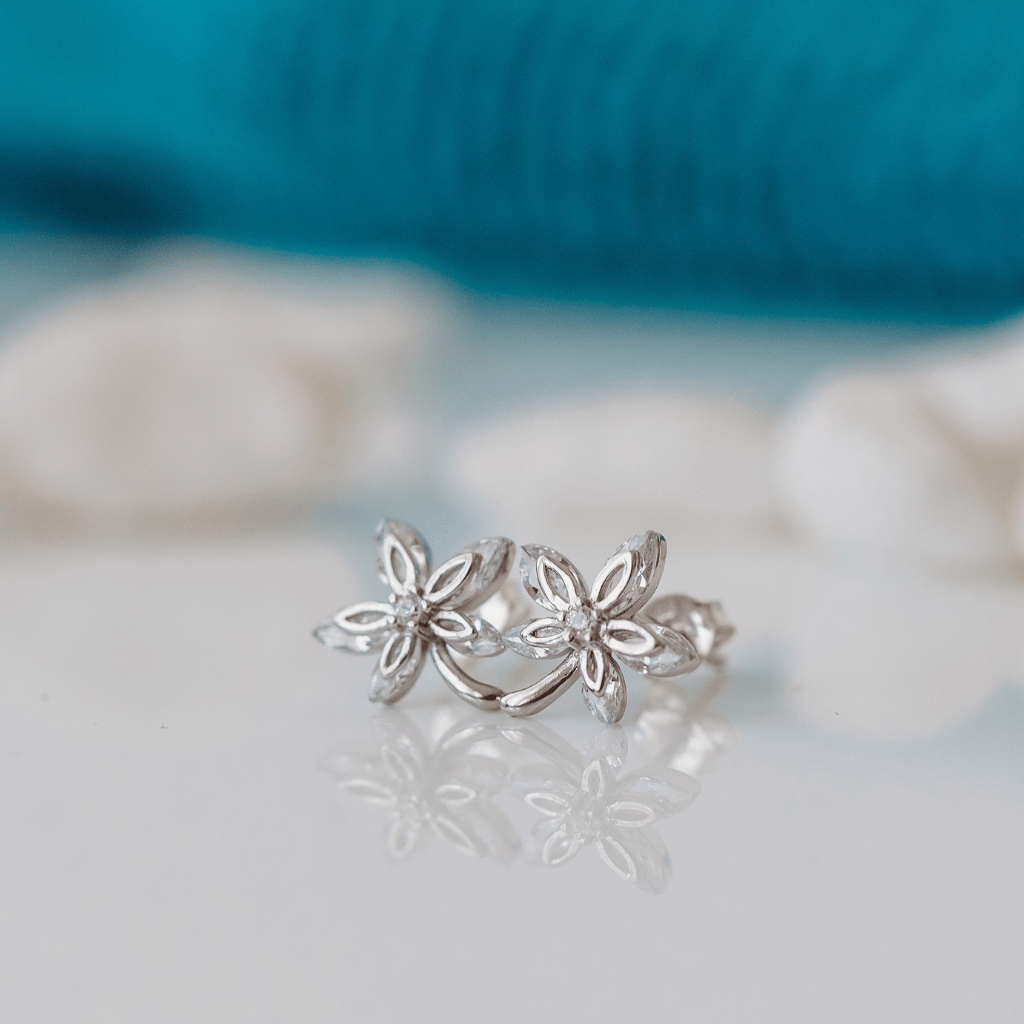 Sterling Silver Double Daisy Stud Earrings with Sparkling Cubic Zirconia