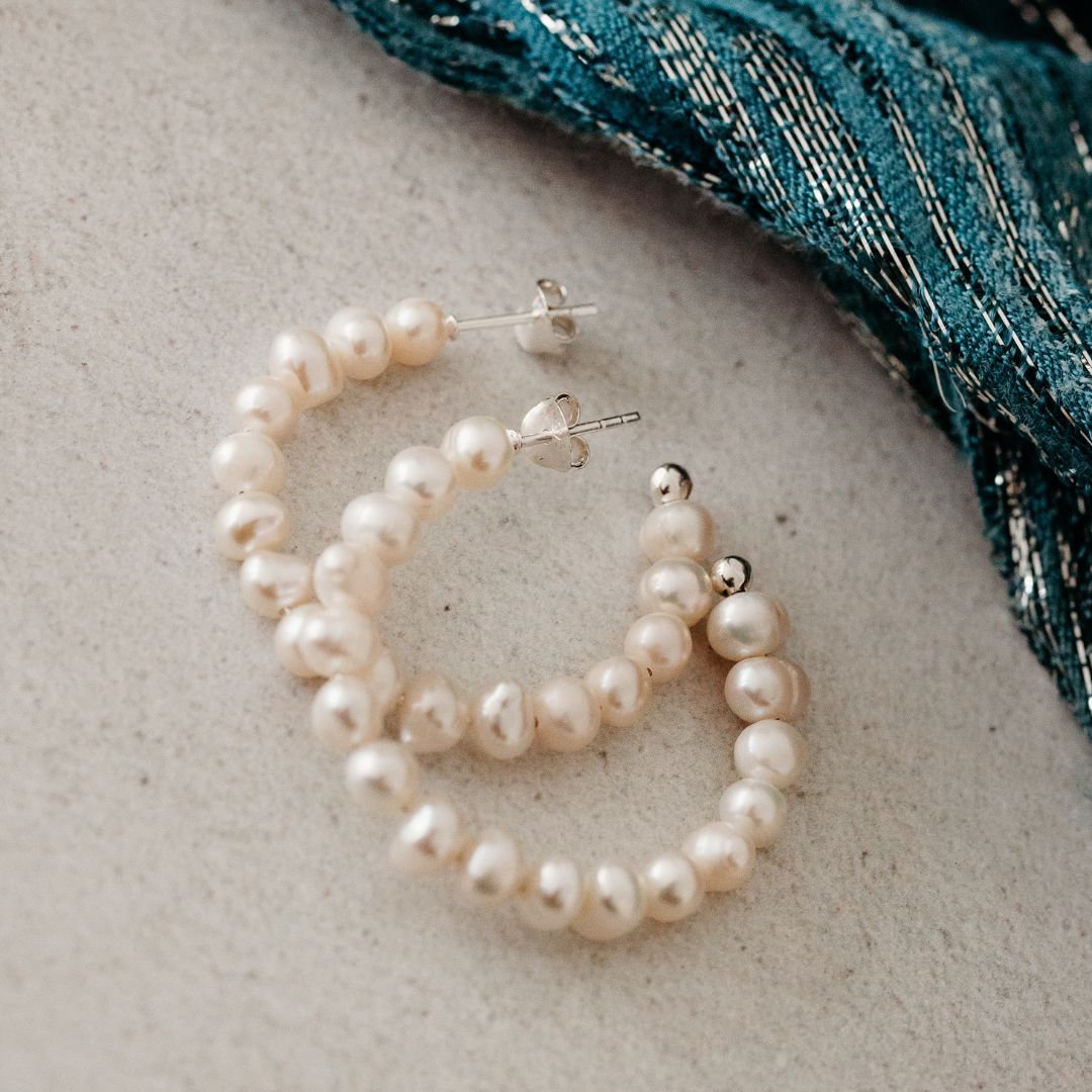 Sterling Silver Freshwater Pearl Hoop Earrings