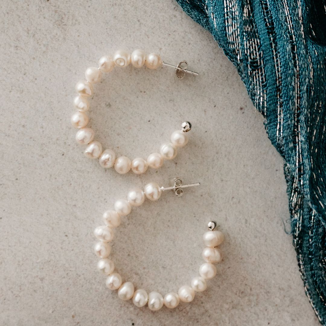 Sterling Silver Freshwater Pearl Hoop Earrings