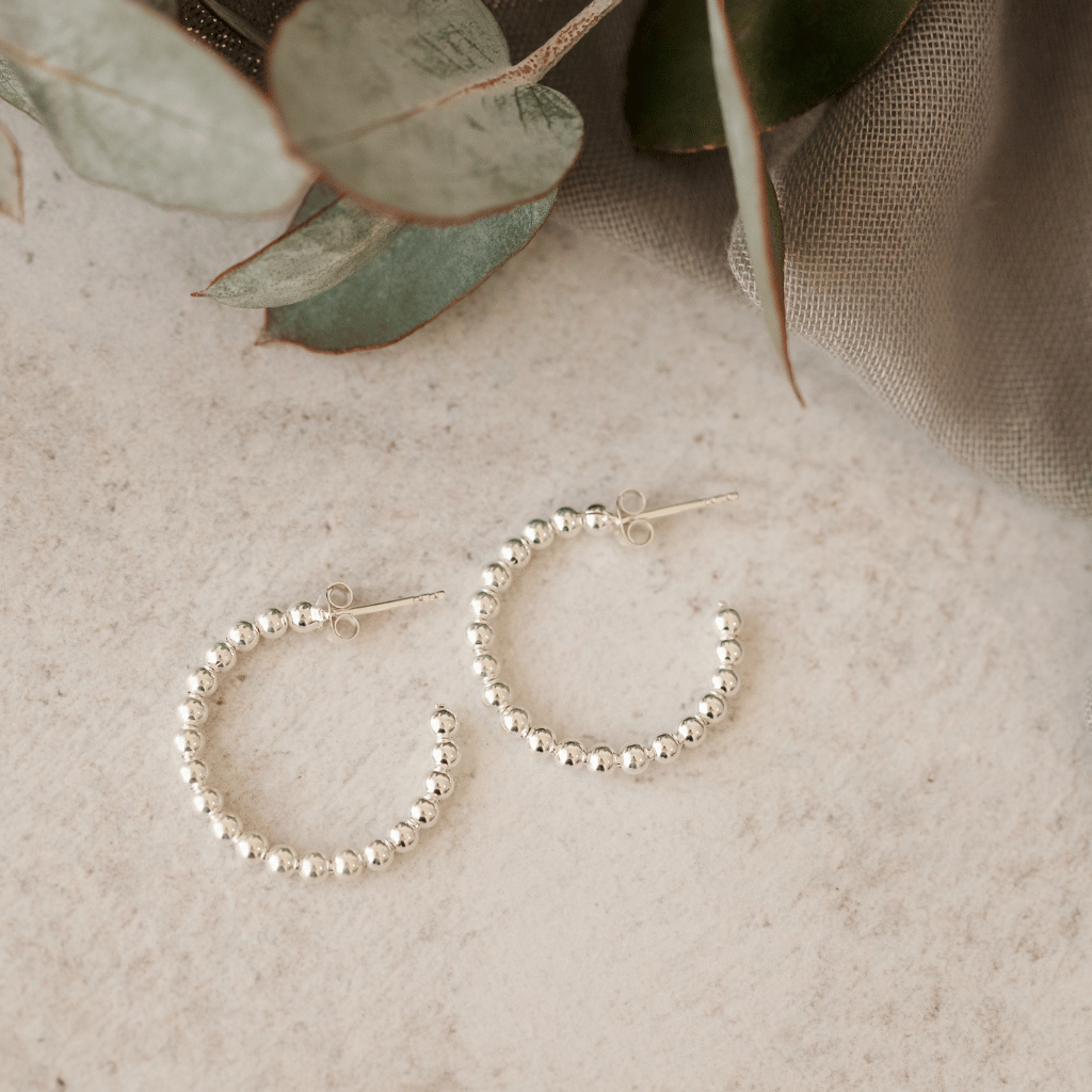 Sterling Silver Hoop Earrings Filled with Small Ball