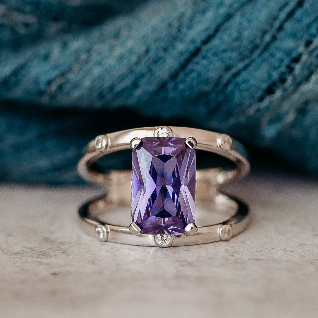 Sterling Silver Modern Tanzanite Color CZ Ring