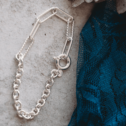 Sterling Silver Paperclip and Belcher Combo with Sinoretti Clasp, 19cm