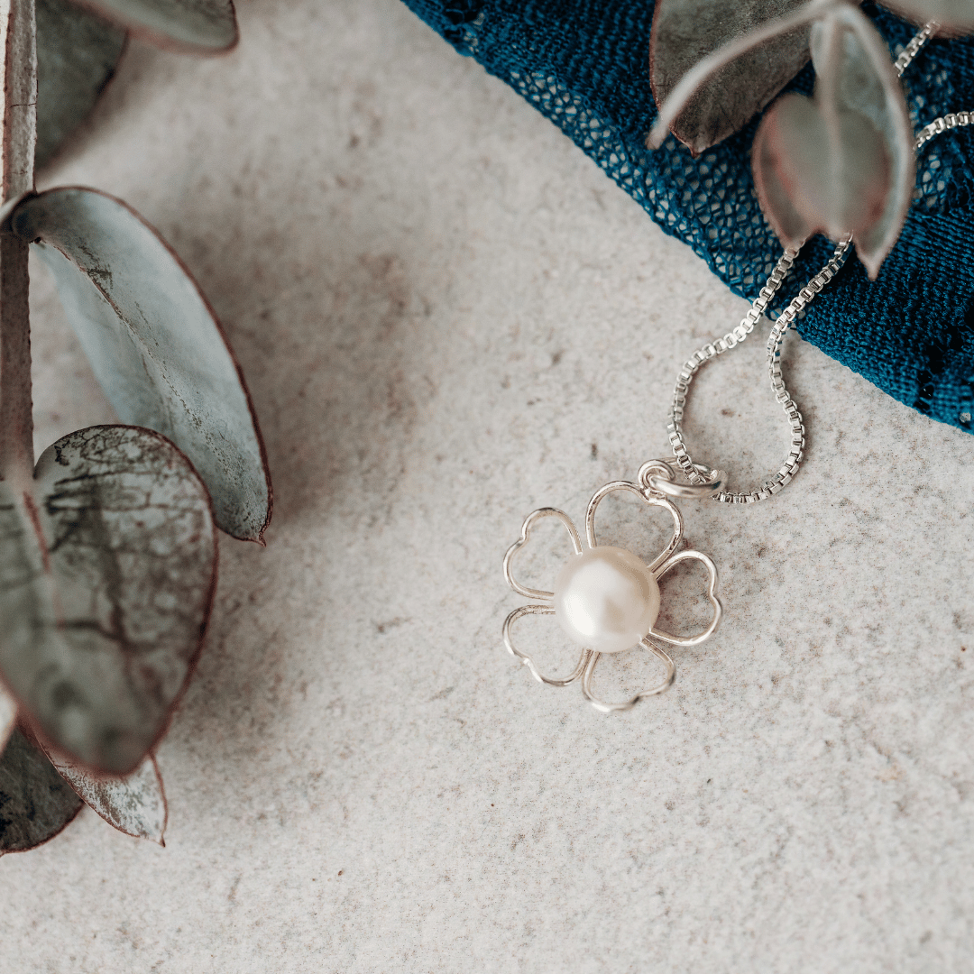 Sterling Silver Pearl Flower Pendant