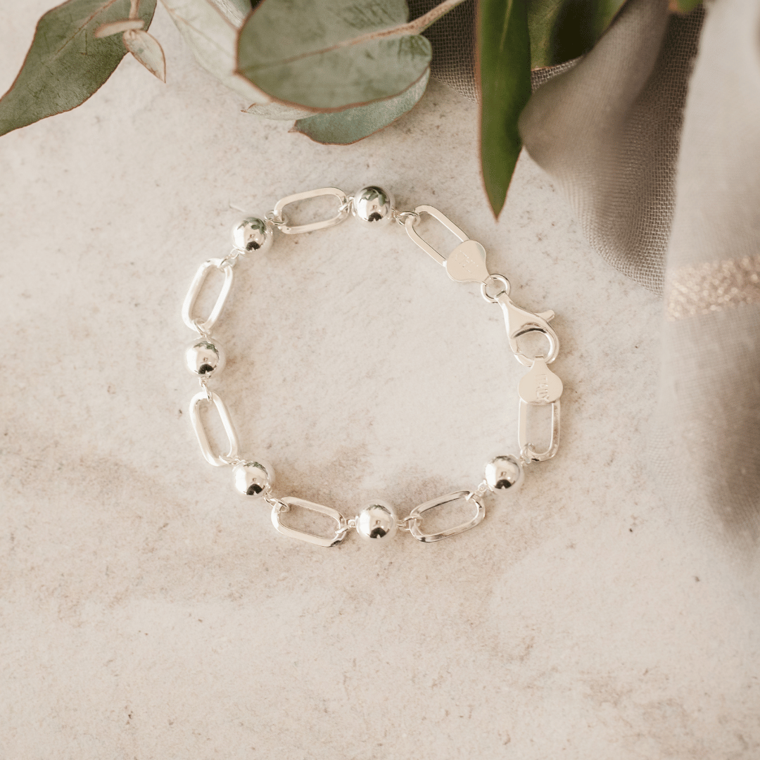 Sterling Silver Short Paperclip Bracelet with 10mm Ball