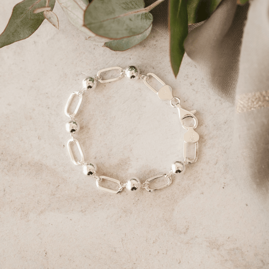 Sterling Silver Short Paperclip Bracelet with 10mm Ball