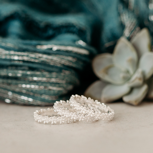 Sterling Silver Small Flower Stack Ring