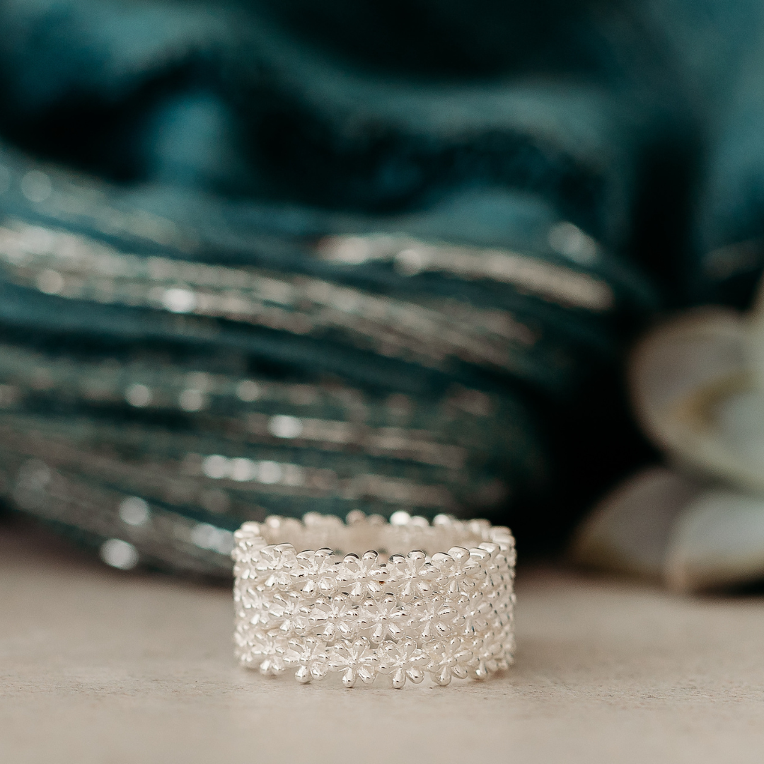 Sterling Silver Small Flower Stack Ring