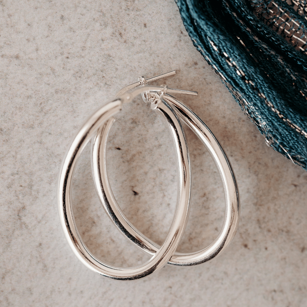 Sterling Silver Twisted Hoop Earrings 36mm x 25mm