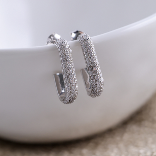 Sterling Silver C-Shape hoops with CZ's