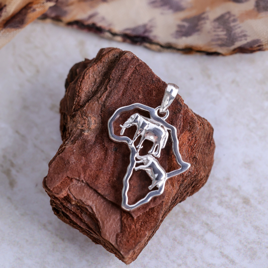 Sterling Silver Cut out Elephants in Africa Pendant